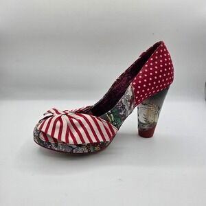 Red and White Polka Dot and Striped Heels